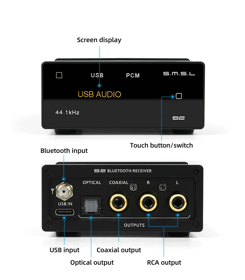SMSL B2 USB 블루투스 5.1 오디오 리시버 컨버터, CS43131 디코딩 칩, 컴퓨터 노트북 태블릿용 퀄코 25 리시버, 최신