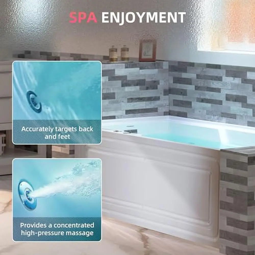 60" White Alcove Acrylic Jetted Tub with Heated Soaking and LED Lights Left Drain BS6030L 4