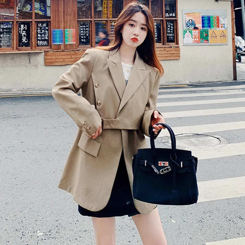 

YASUGUOJI Korean Fashion Elegant Casual Trench Coat Women Turn Down Collar Windbreaker 2023 Spring Loose Solid Jacket Women