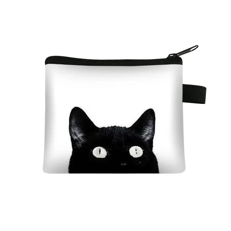 Designer Black Cat Print Mini Wallet - Cute Coin Purse & Portable ID Card Holder