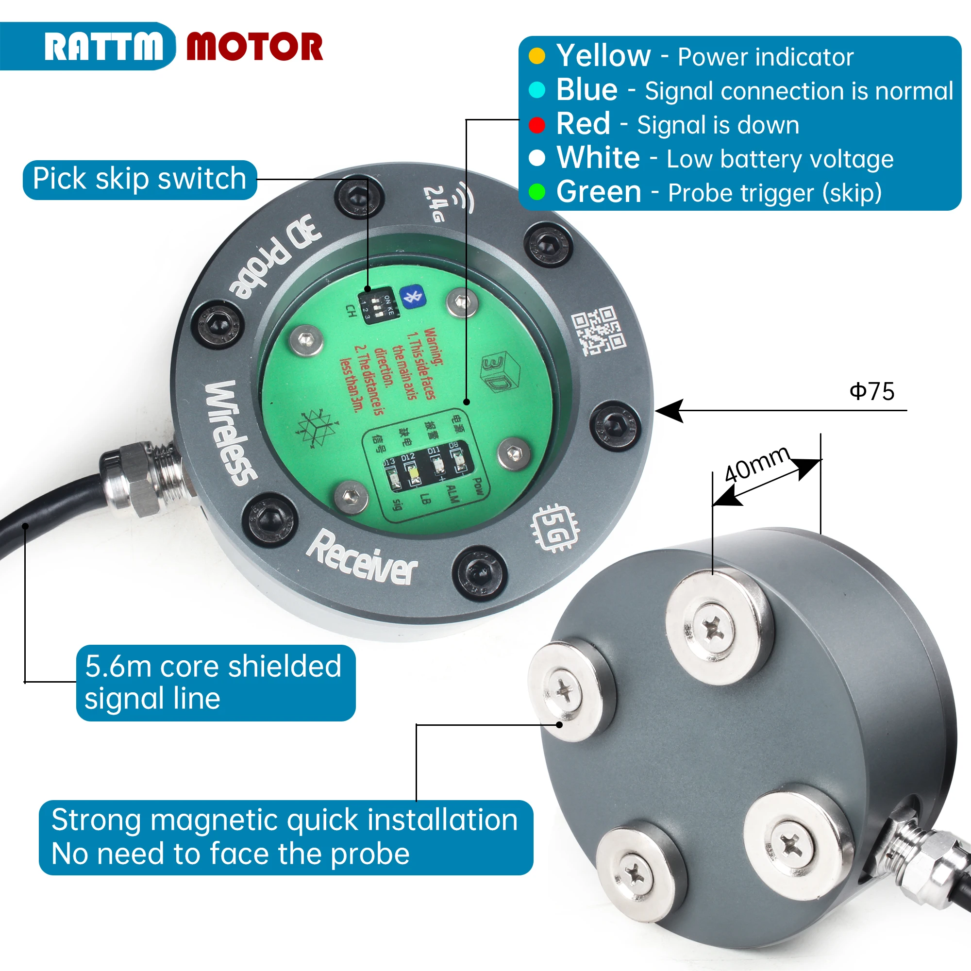 EU】GP-800 3D Wireless Probe Tool, 3D Edge Detector Centering Rod