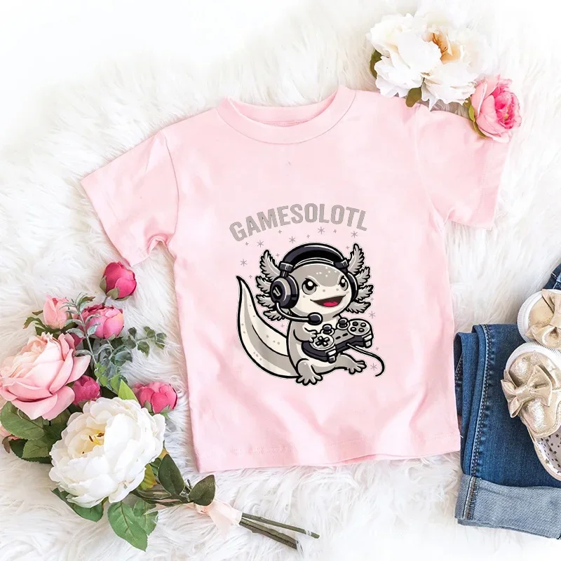 Axolotl Kawaii T Shirt Kid Summer Fashion T Shirt Children Streetwear Boba Axolotl Anime Casual Child Clothing Bithday Tshirts
