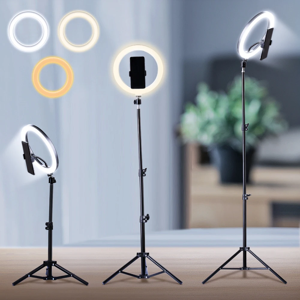 10 26cm LED 링 라이트 셀카 사진 비디오 라이트 모바일 홀더 지원 삼각대 전화 Tiktok 비디오 녹화