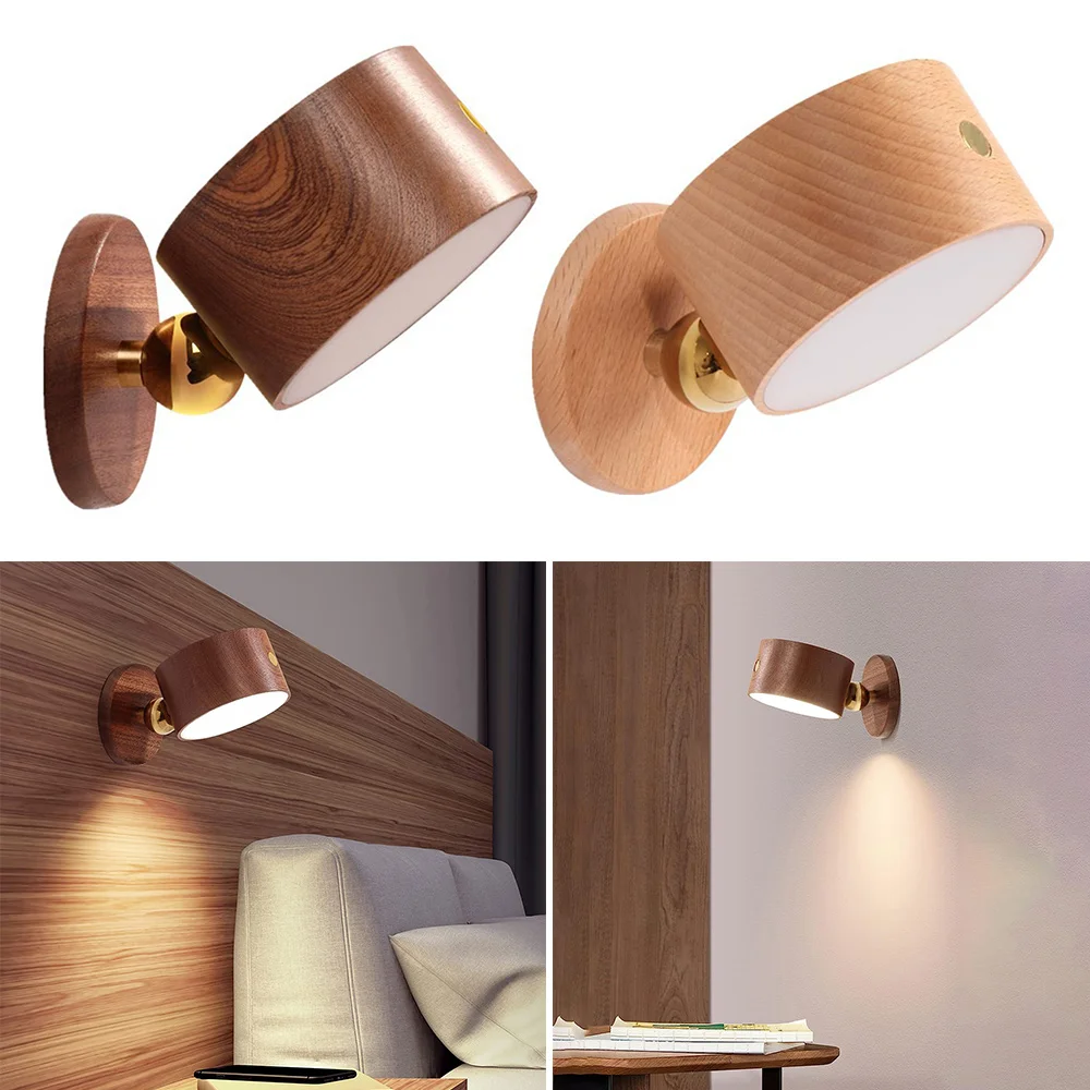 

USB Wooden Wall Lamp Table Lamp Touch Dimmable LED Night Light 360 ° Rotating Eye Protection Atmospheric Magnetic Bedside Lamp