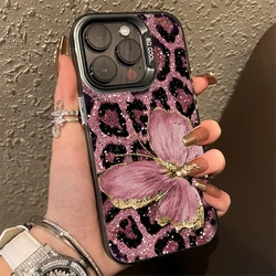 Custodia per telefono con stampa a leopardo a farfalla
