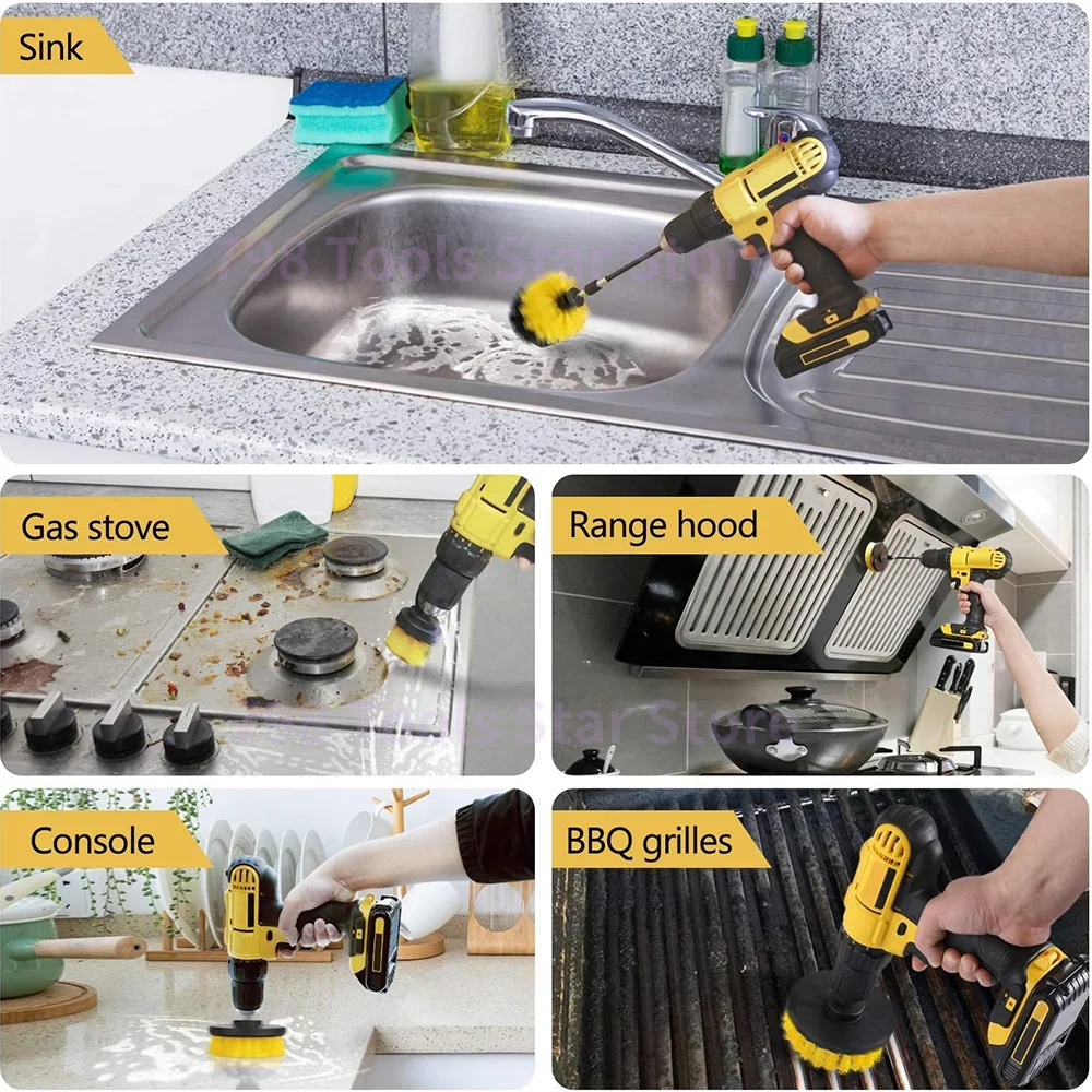 14 PCS Drill Brush Attachment Set Electric Car Detailing Brush Set Drill Soft Brushes Wash Kit for Household Interior Cleaning