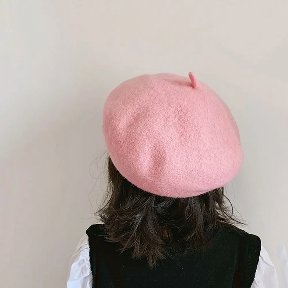 Winter Warm Hat Solid Color Kids Caps Korean Style Hat Flattish Cap Baby Wool Hat Children's Caps Girl Beret Children's Beret