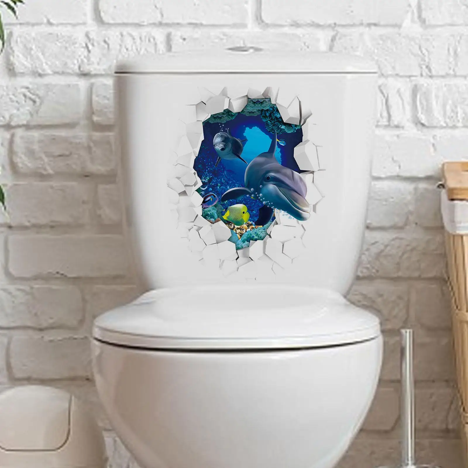 Toilet Sticker Removable PVC Wall Decor Decoration Undersea World Sticker Toilet Seat Cover Decal for Restroom Cistern Bathroom
