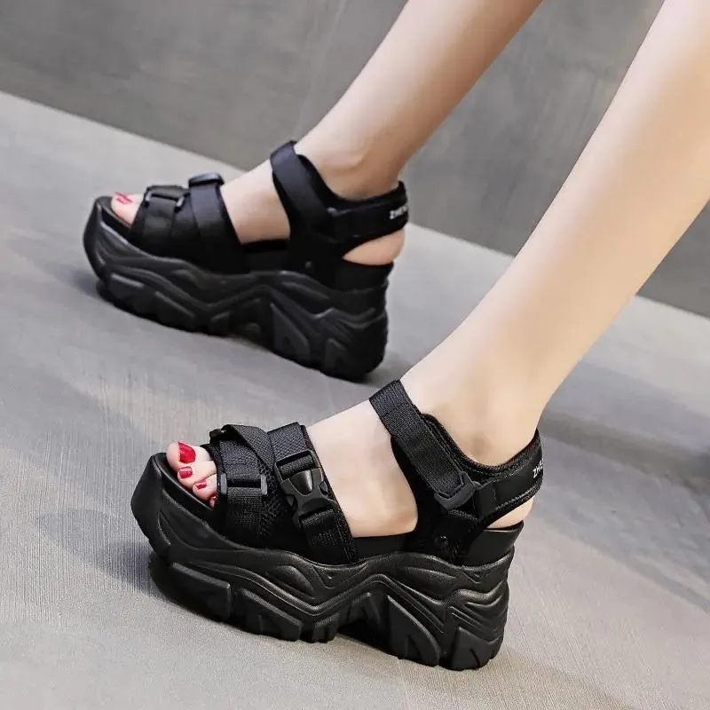 Summer Heightened Platform Sandals Women's Leak Toe Wedge Shoes 11CM Thick Sole Heightening Sandals Comfortable Leisure Shoes