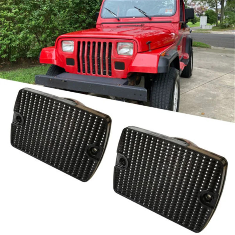 Smoked Front Turn Signal Parking Marker Light Housing Amber Black For Jeep Wrangler YJ 1987-1995