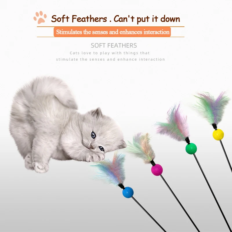Cat Toys Interactive Feather Toy for Pet Cats Accessories Toys Stick Kitten  Playing Teaser with Bell Gatos Supplies Random Color