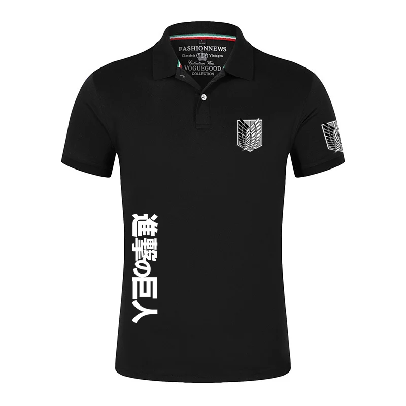 

2023 Summer New Attack On Titan Logo Printing Cotton Lapel Polo Shirt Men's Solid Color Breathable Comfortable Short Sleeve Tops