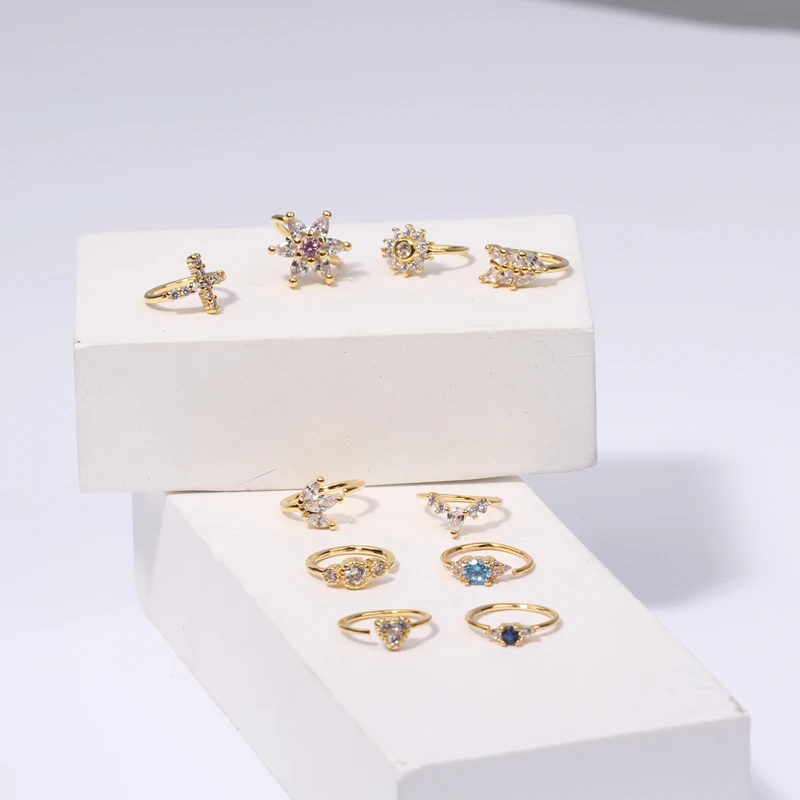 20Pcs Box Nose Rings Hoop for Women Paved CZ Cross Cartilage Helix Earrings Hoop Body Piercing for Nose Ear Gold Silver Plated