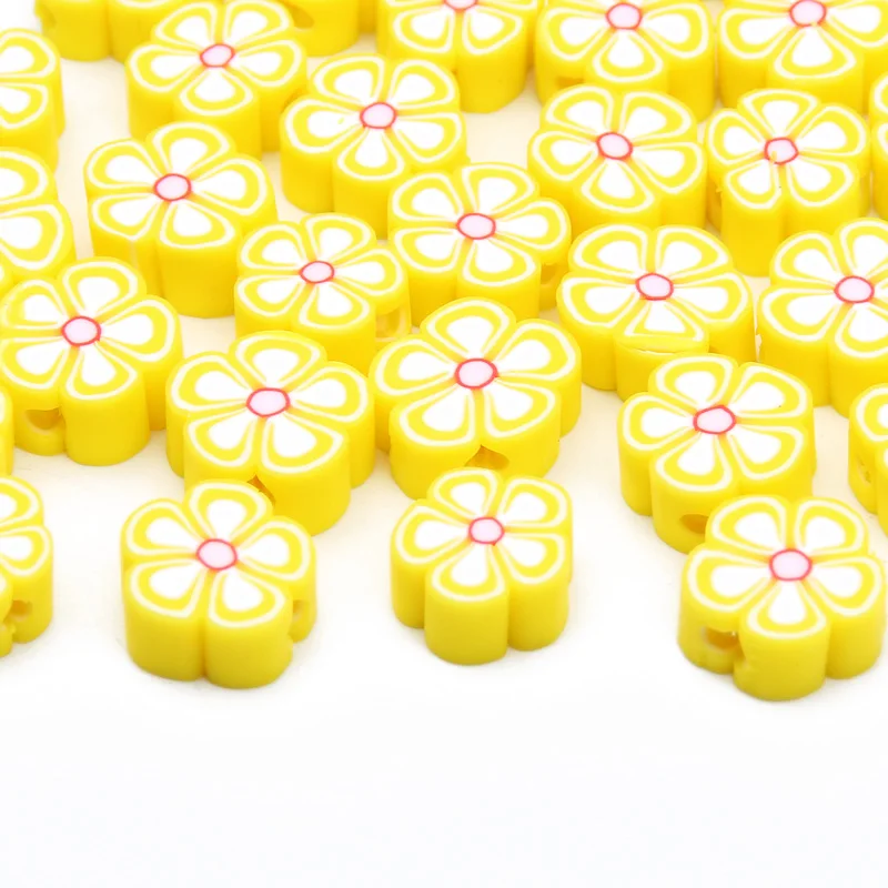 20-100pcs Yellow Flower Polymer Clay Beads Round Clay Loose Spacer