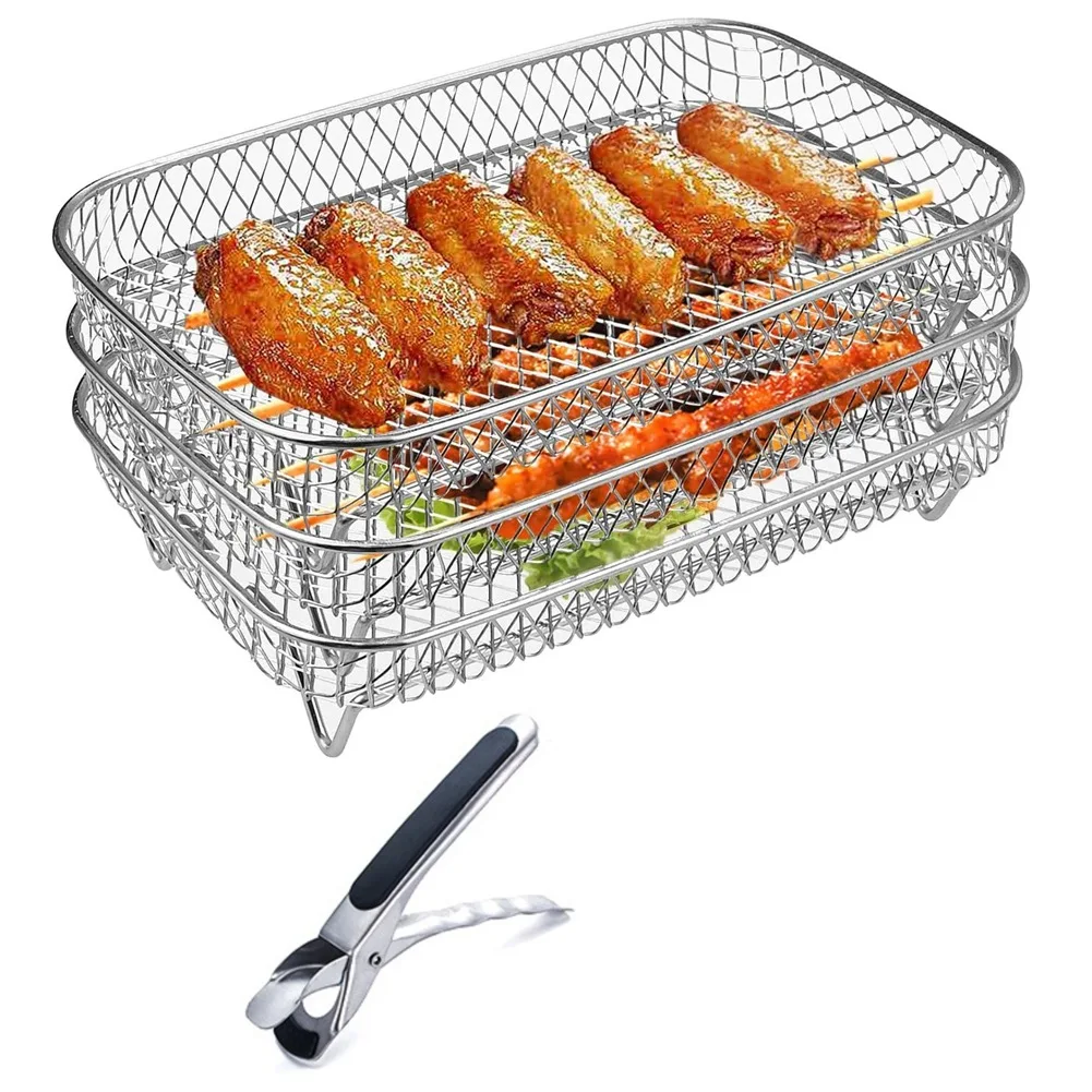 

Air Fryer Rack for Ninja Dual Air Fryer, 304 Stainless Steel Three Layer Dehydrator Rack for Baking Roasting