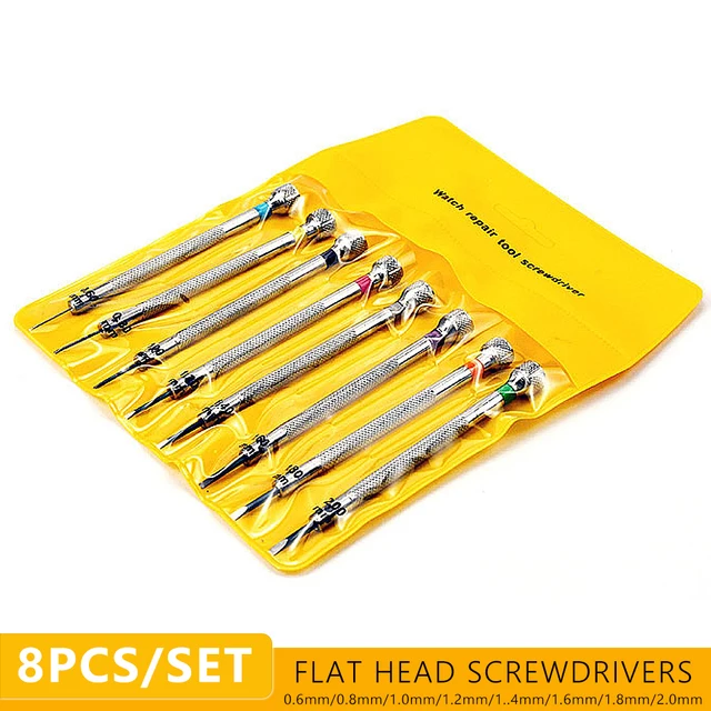 8PCS Watch Repair Tools Screwdriver Set 0.6mm-2.0mm Flat Head Screwdriver kit Professional Watchmakers Watchmovent repair Tool