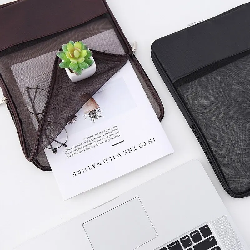Big Size Pocket Folders Mesh Zipper File Bag Translucent Book Storage Document Box File