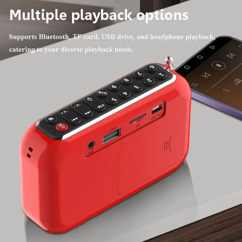  Mini Pocket FM Radio LED Display High Sensitivity Radio Receiver Heavy Bass Bluetooth Speaker with Microphone Support Recordi