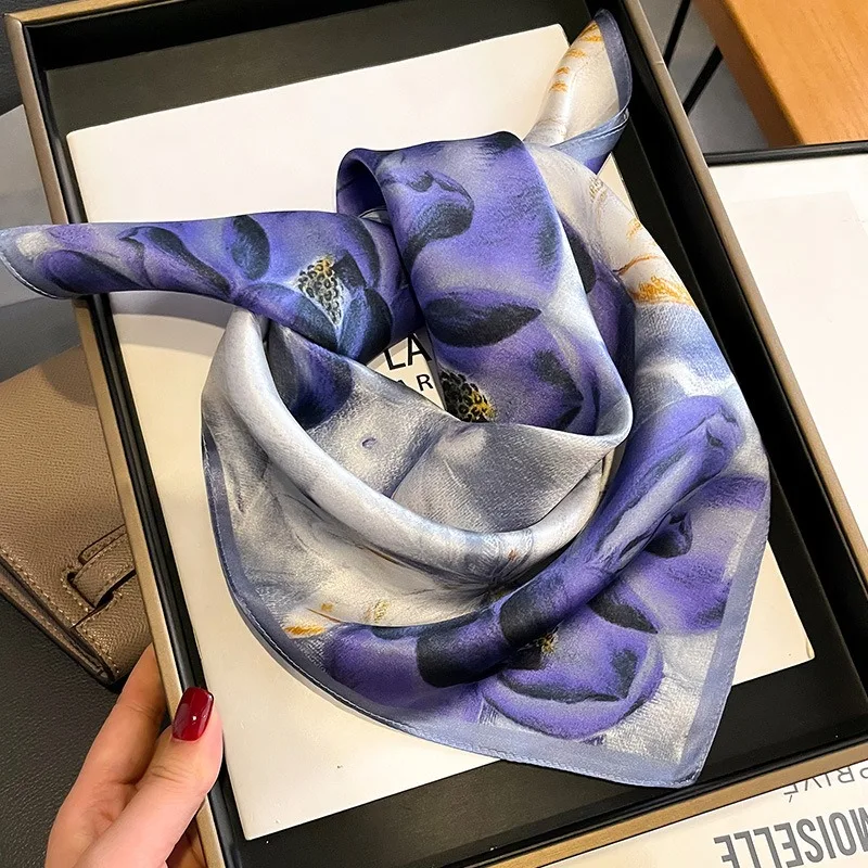 53cm Women Square 100% Silk Scarf Foulard Bandana Lady Floral Scarves for Hair Bands Red Neckerchief Spring New Bag Ties 3