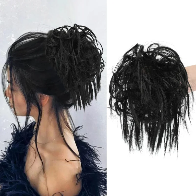 

support hair piece short ponytail braid artificial hair loop extension band elastic rubber band fake bun accessories