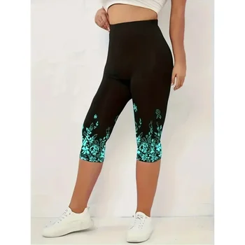 Women's  S-XXL Casual Slim Fit Capri Leggings Ladies Fashion Floral Print High Rise Slight Stretch Skinny Capri Leggings 1