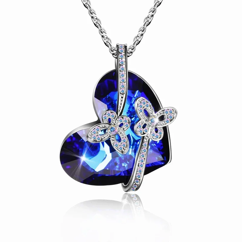 

Heart Pendant Necklace for Women Exquisite Jewelry Blue Crystal Forever Love Charm Valentine's Day Gift