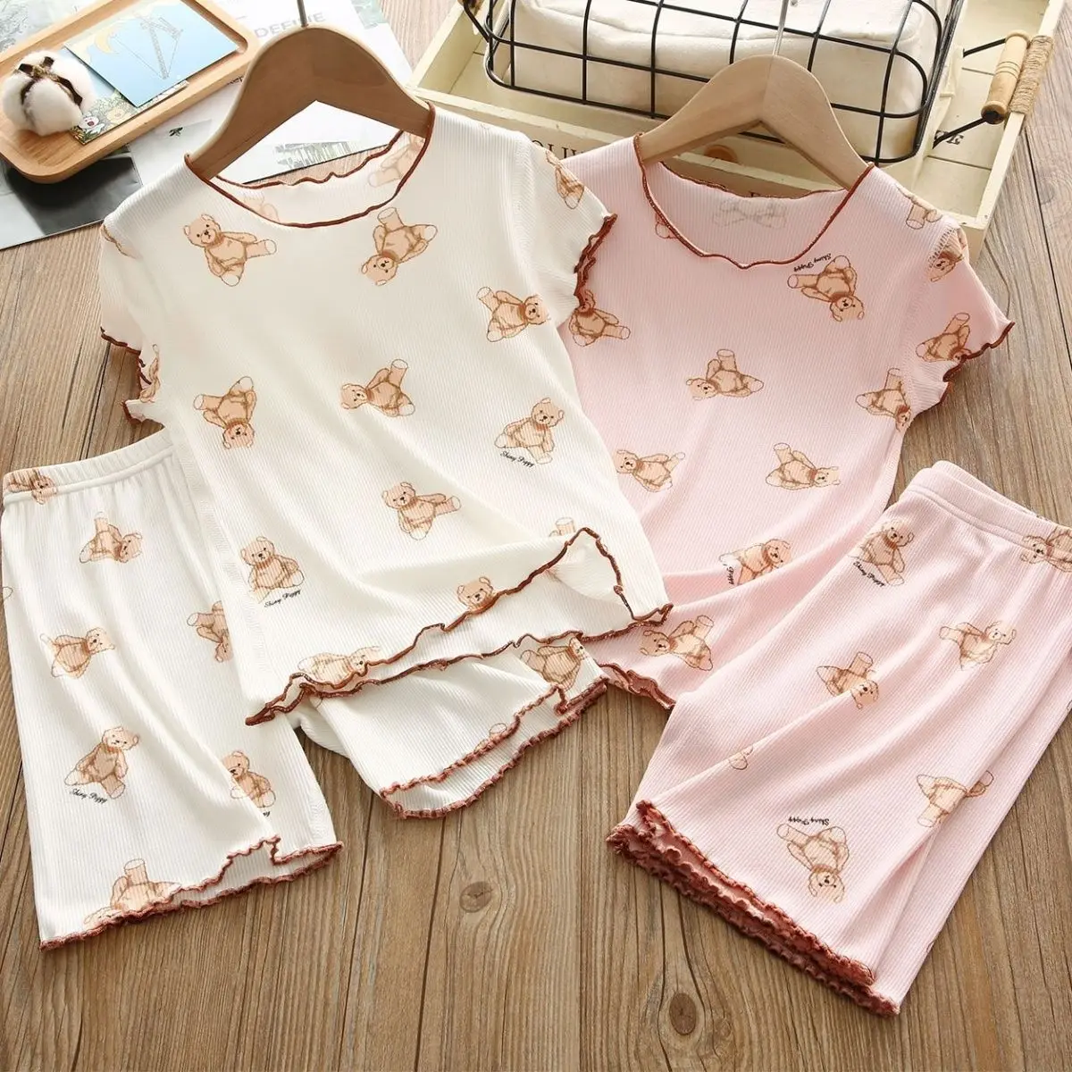 

Cute Bear Baby Pajama Sets Summer Thin Short Sleeve Girls' Summer Suit Girls Shorts Baby Home Suit