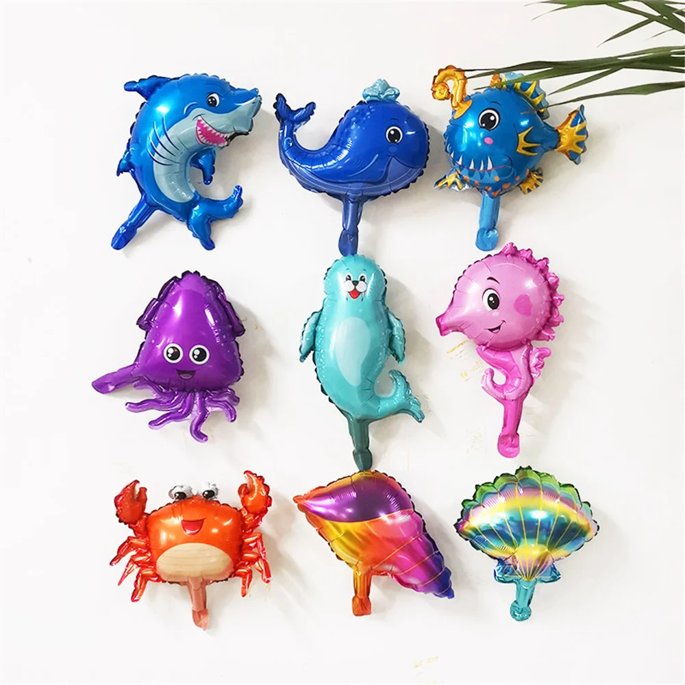 

9pcs Mini Ocean Animal Fish Balloons Shark Octopus Whale Shell Foil Balloon Baby Shower Birthday Party Decoration Kids Toys