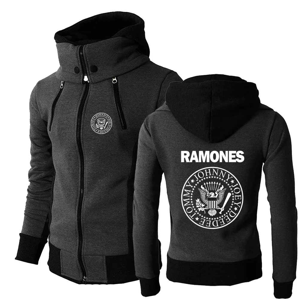 

Fghfg Ramone seal pattern zipper men's spring and autumn new leisure zipper hooded long sleeve coat