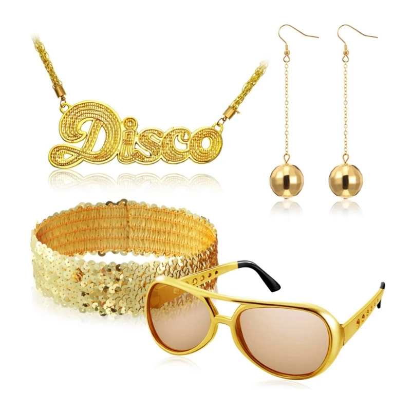 

80s Women Hippie Costume Set Outfit for Halloween Cosplay