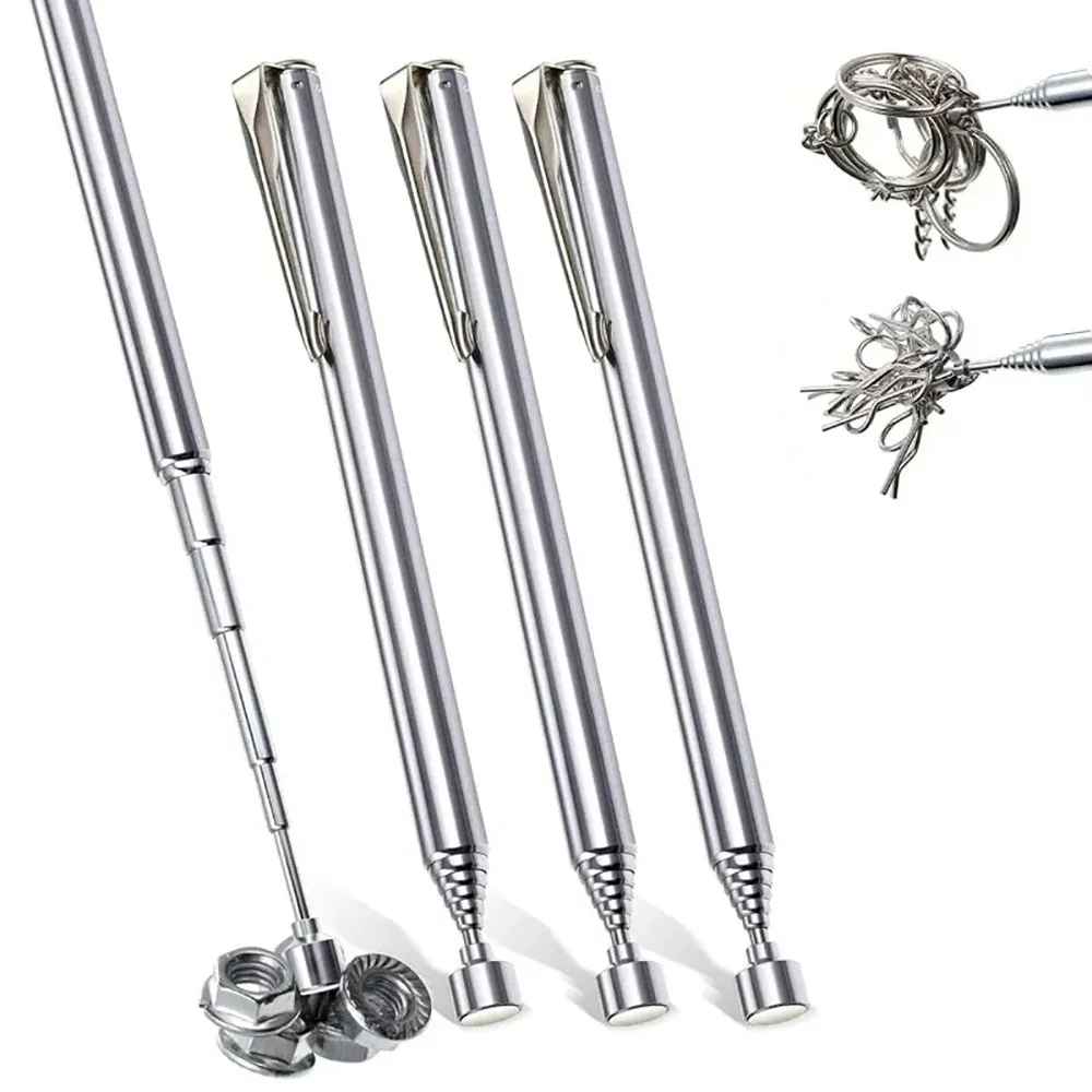 Extendable Pickup Rod Stick Portable Rotatable Silver Magnetic Pickup with Retractable Pen Clip Magnet Suction Rod Hand Tools
