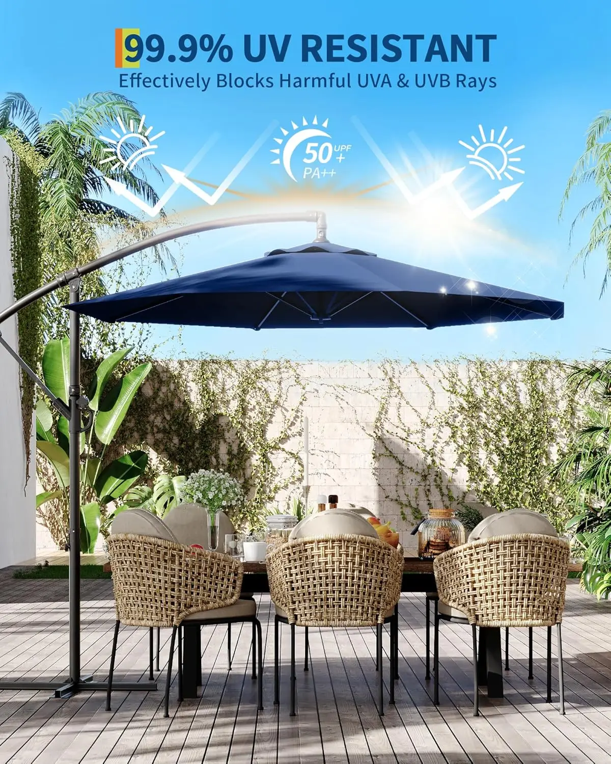 10FT Cantilever Patio Umbrella with Cross Base,Outdoor Offset Market Umbrella with Infinite Tilt &Crank Lift,Outside Umbrellas