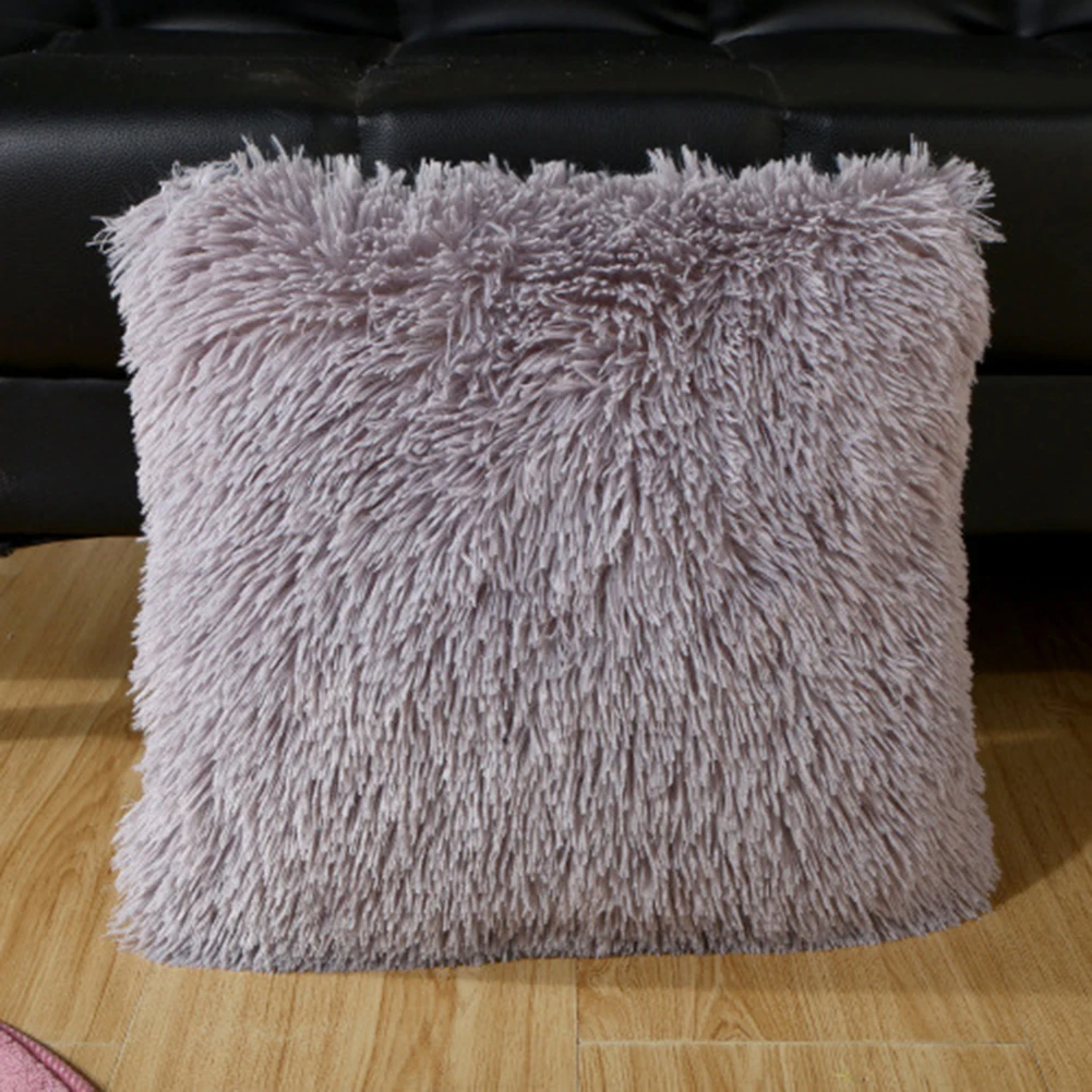 Cushion Fluffy Soft Cover Pillow Case Warm Throw Home Bed Sofa Car Decoration Faux Fur Plush Cushion Cover Sofa Decor 43*43 cm
