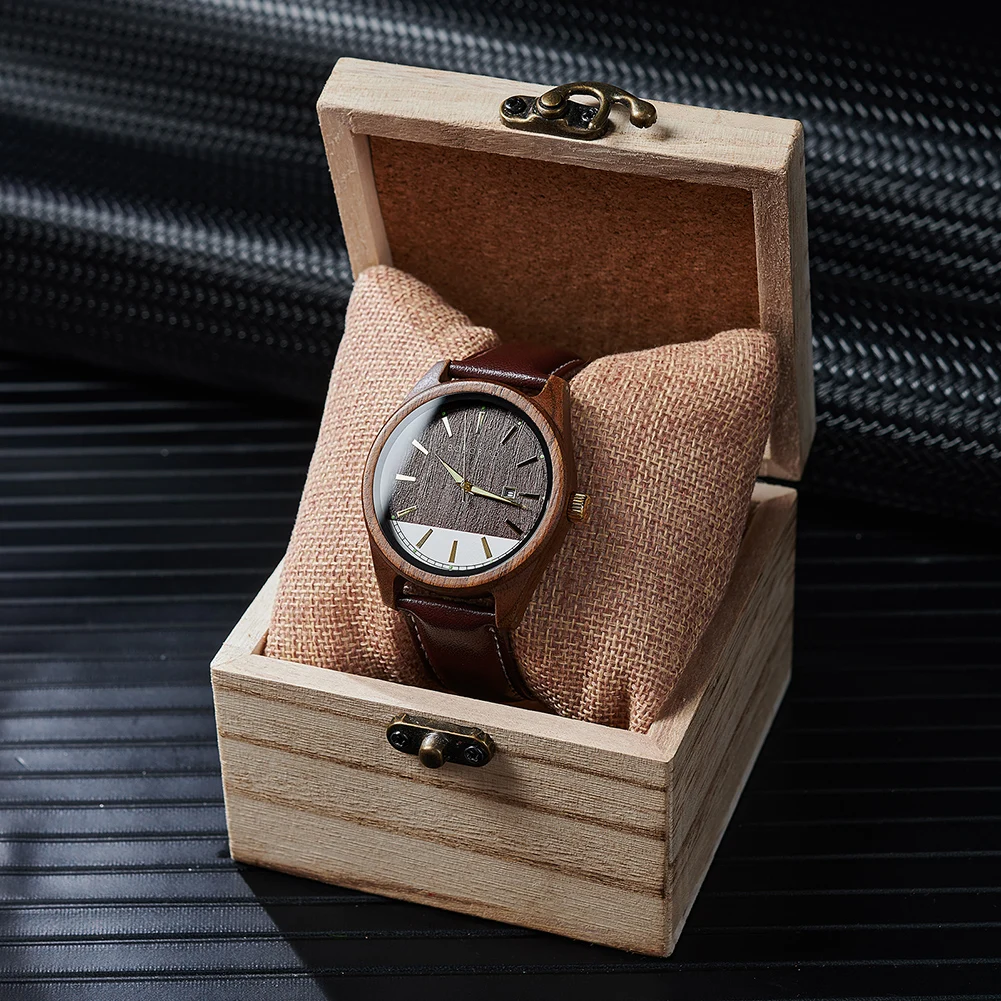 Men's watch BOBO BIRD Leather Strap Quartz Watch Time Display Men Wooden Wristwatch Personalised With Gift Box  For Man Dropship