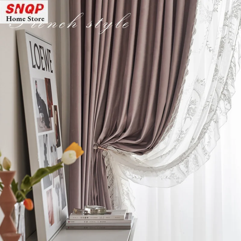 

Customized Velvet Purple Morandi Powder Curtains for Living Room Dining Bedroom Simple French Luxury Blackout Thickened cortinas