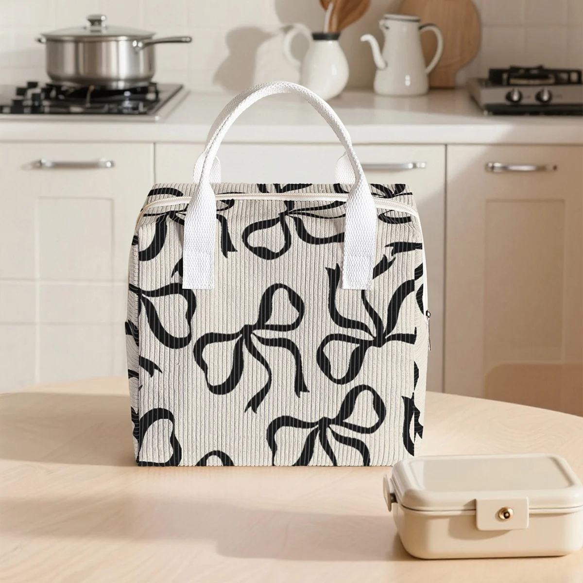 코듀로이 대용량 보온 도시락 가방 (알루미늄 호일 내부) 학생 도시락 아이스백..