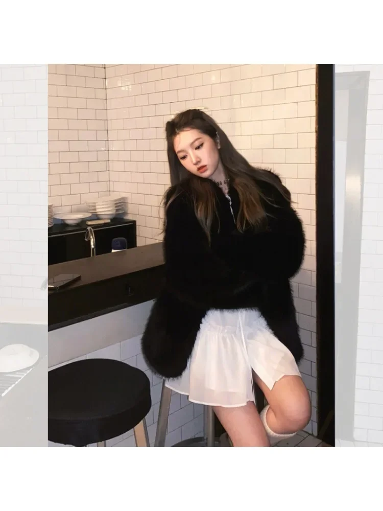 Woman Clothing 2023 Winter New Black Fur Coat Women\'s Medium Long Fake Fox Fur Coat Round Neck Women\'s Coat Fur Coat