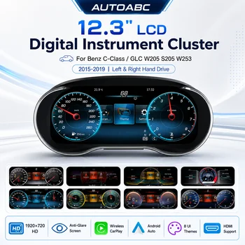 AUTOABC Pantalla Digital LCD de 12.3 Pulgadas para el Panel de Instrumentos, CarPlay Inalámbrico y Android Auto para Mercedes-Benz Clase C/GLC W205 S205 W253 Sistema NTG 5.0 2015-2020 con Función HDMI Airplay 1