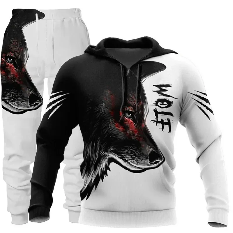 New Hoodie Sets Pullover Wolf Graphic 3D Printed Pants Suit  Autumn Casual Sweatshirt Tracksuit Set Fashion Men's Clothing Suit 6