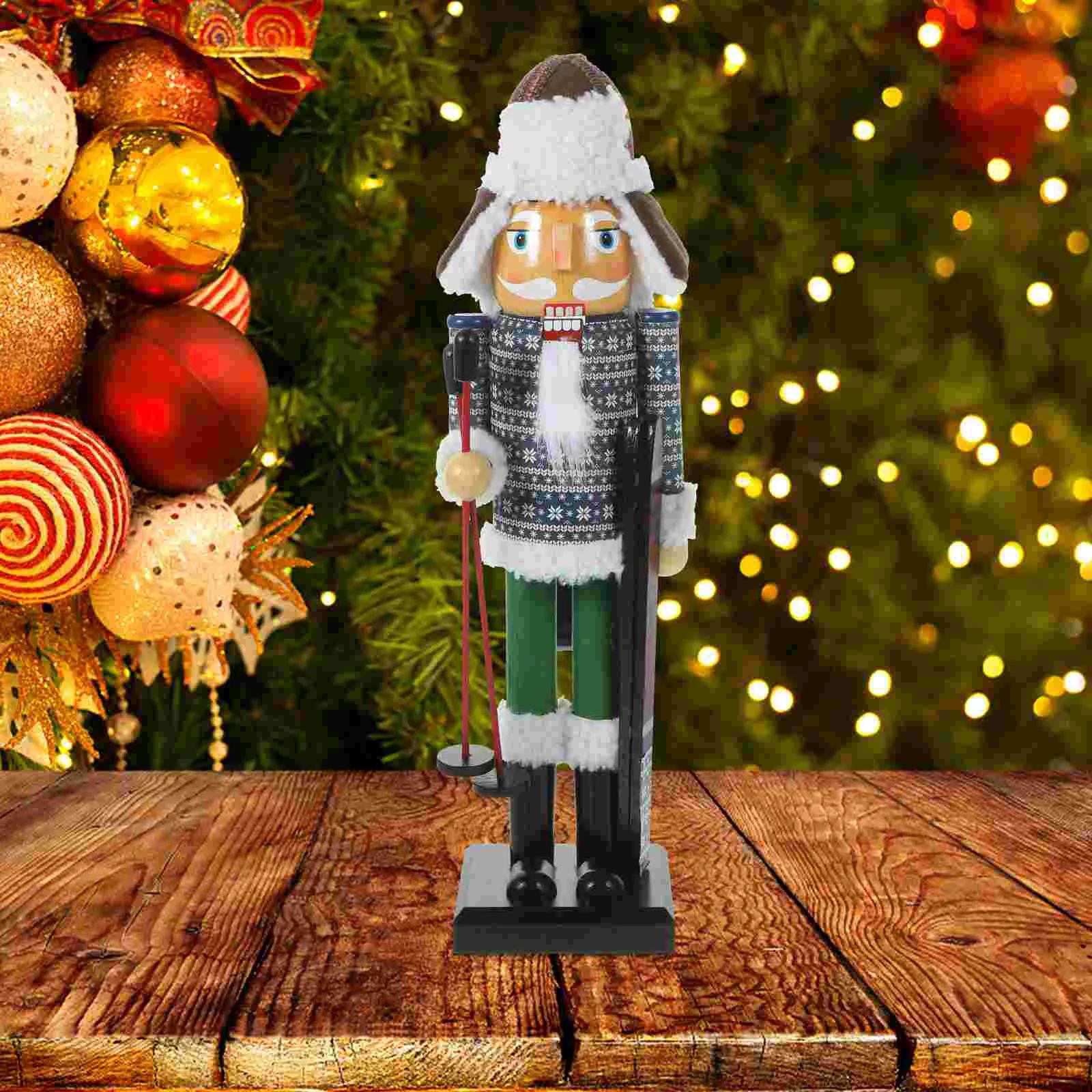 

36cm Christmas Nutcracker Figure Desktop Nutcracker Skier Soldier Statue Holiday Decor Table Ornaments Figurine Party Decoration