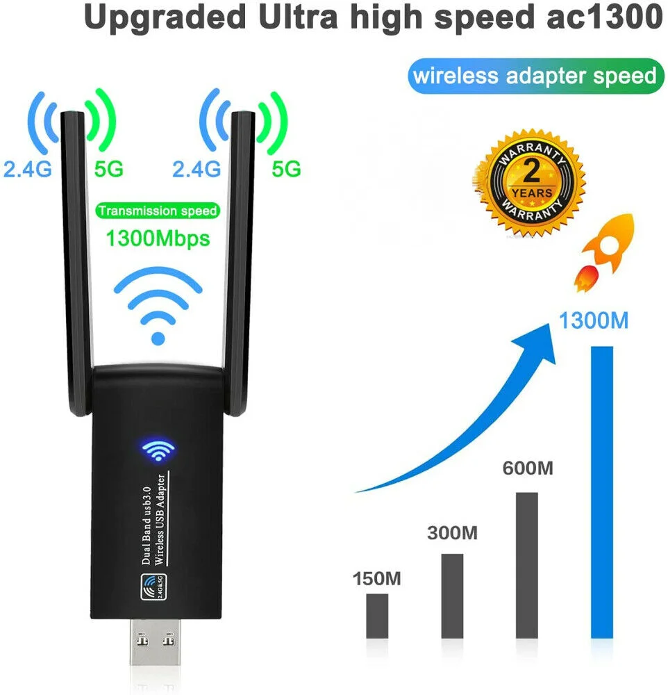 1300 Mbps WiFi Adapter USB 3.0 2.4/5 GHz Dual Band Wireless USB Adapter For Desktop Laptop Windows Mac Linux Wireless AP hotspot