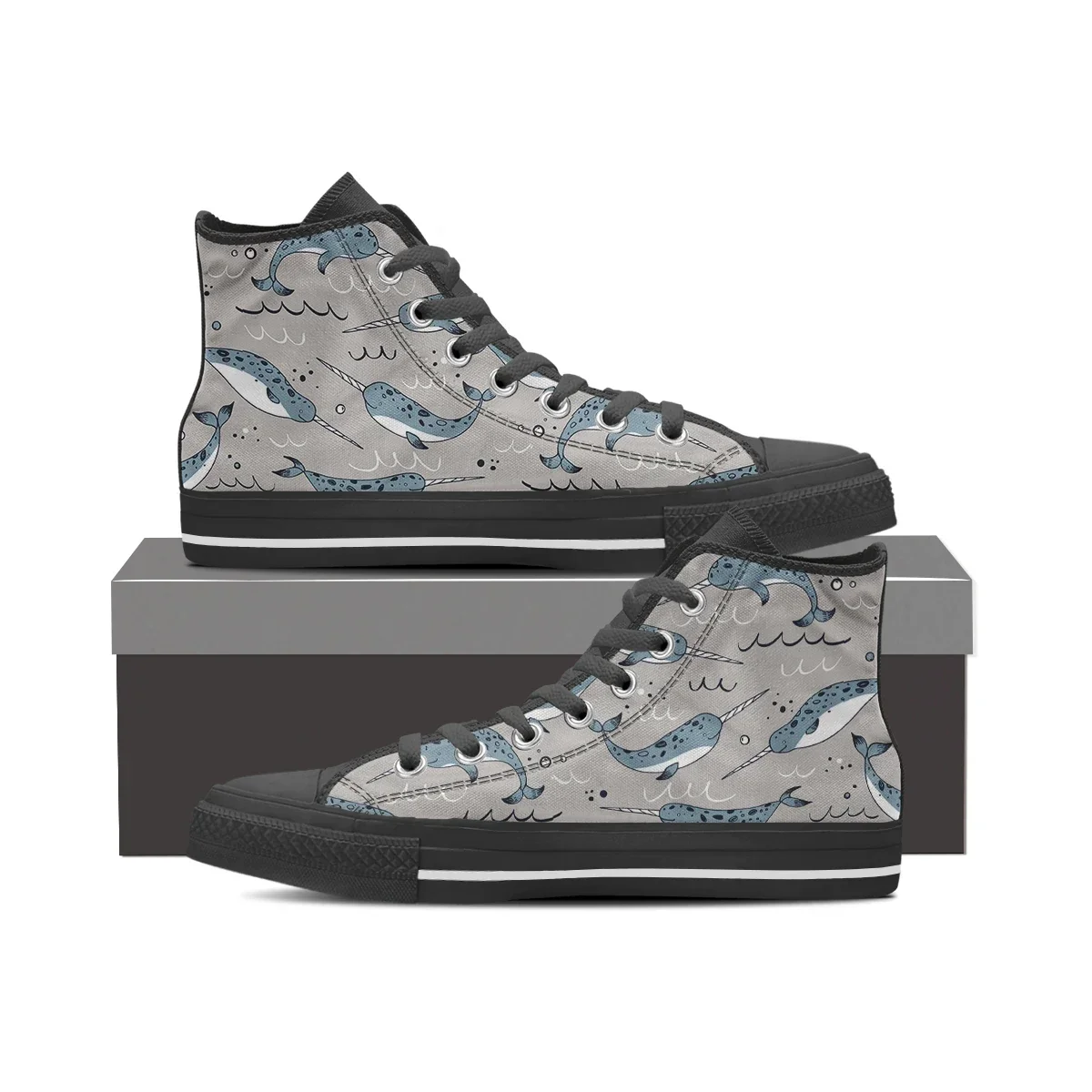 Leisure Woman High Top Canvas Shoes Cute Narwhal Lightweight Fashion Sneakers Wild Student Outdoors Walking Shoes