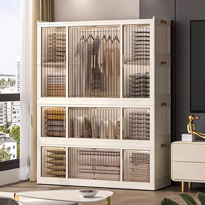 

Organizer Simple Wardrobes Plastic Clothes Mobile Storage Bedroom Cabinets Modern Clothing Rack Armario De Ropa Home Furniture