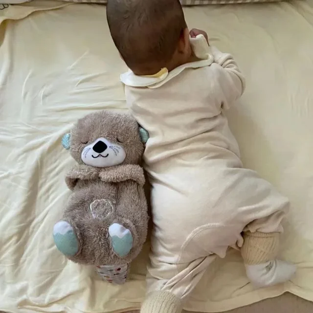 Juguetes calmantes de peluche para bebé, oso de respiración para niños, compañero de apaciguar para dormir, sonido y luz, animales de peluche, muñeca de nutria, regalo de cumpleaños