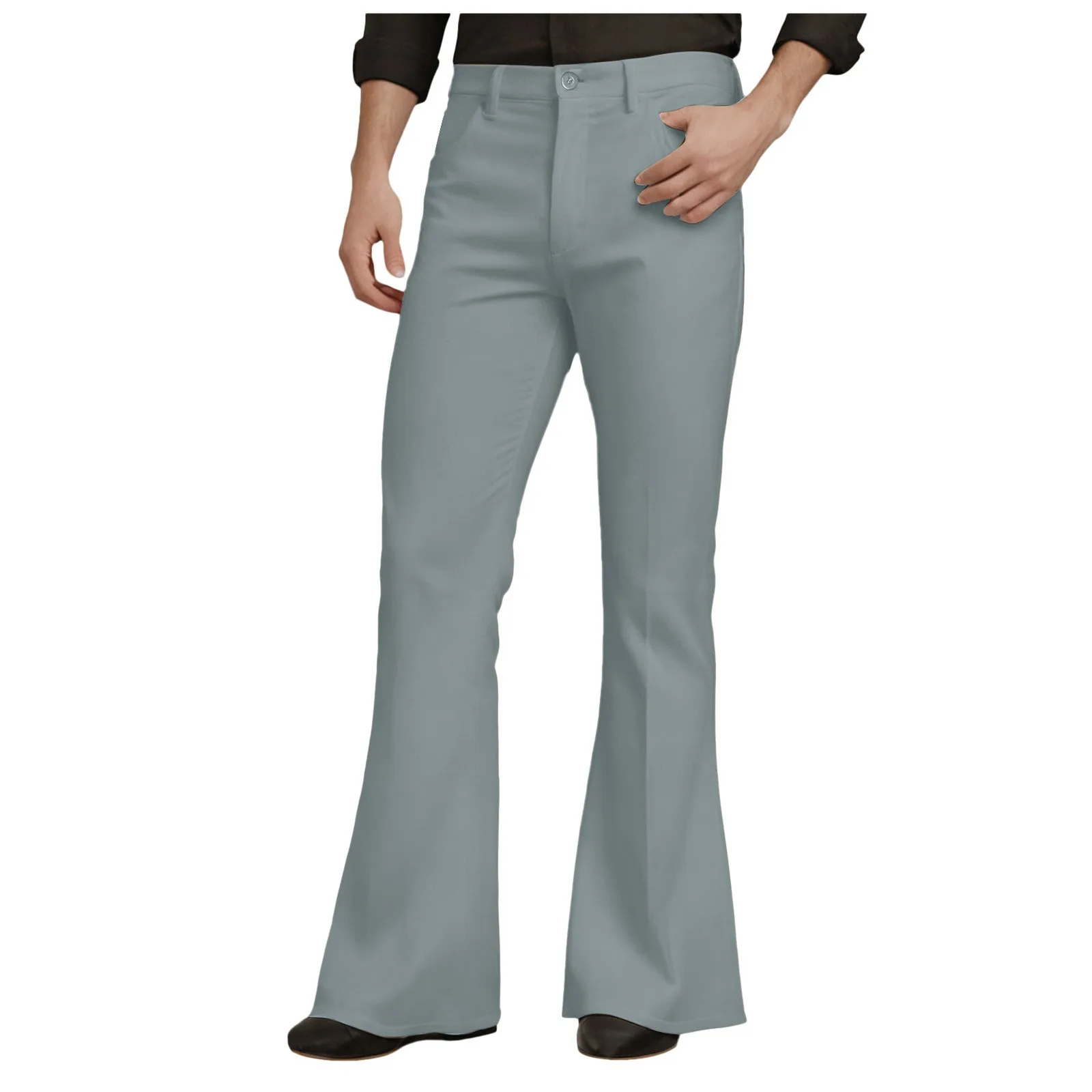 Mens Flare Pants Solid Slim Fit Long Pants Outdoor High Waist Zipper Button Casual Pants Trousers 2024 Autumn High Street Wear 4