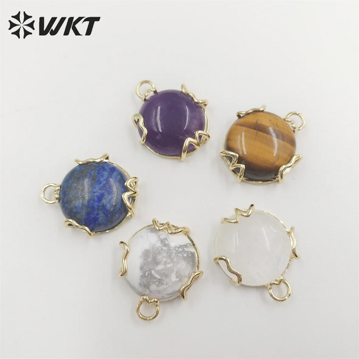 

WT-P1888 WKT 2022 Fashion Style Amethyst&Tiger Eye&Lapis&White Turquoise&Crystal Quartz Pendant Party Hot Trend INS Round