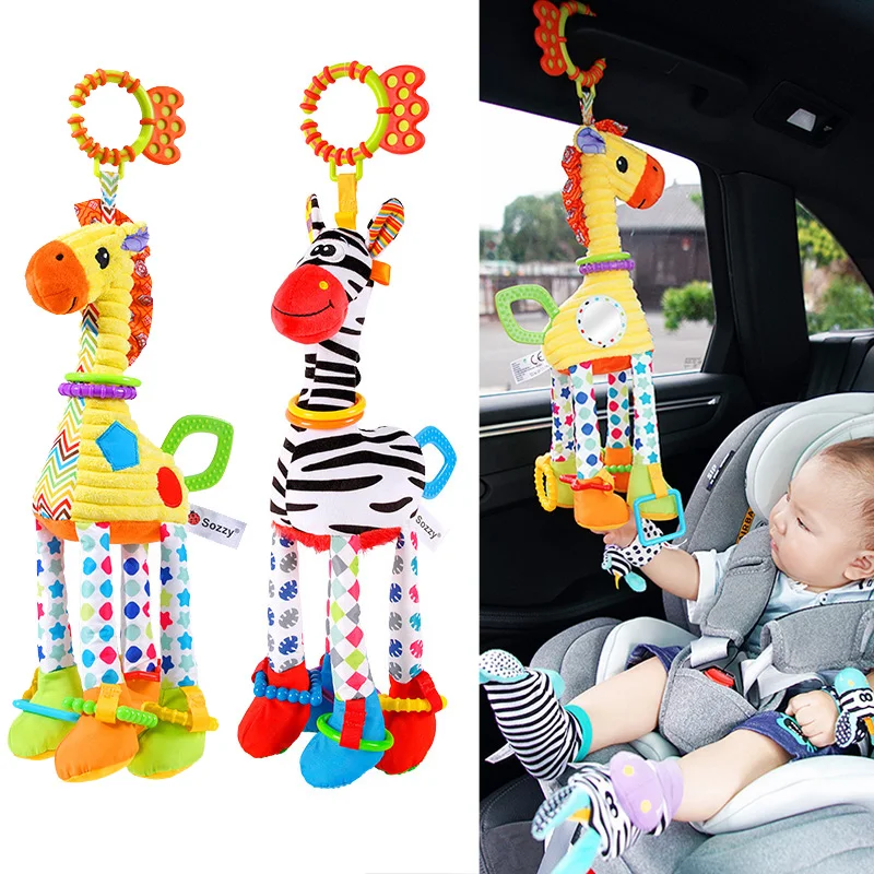Soft Giraffe Zebra Animal Handbells Rattles Plush Infant Baby Development Handle Toys WIth Teether Baby Toy For Newborn Gifts 1