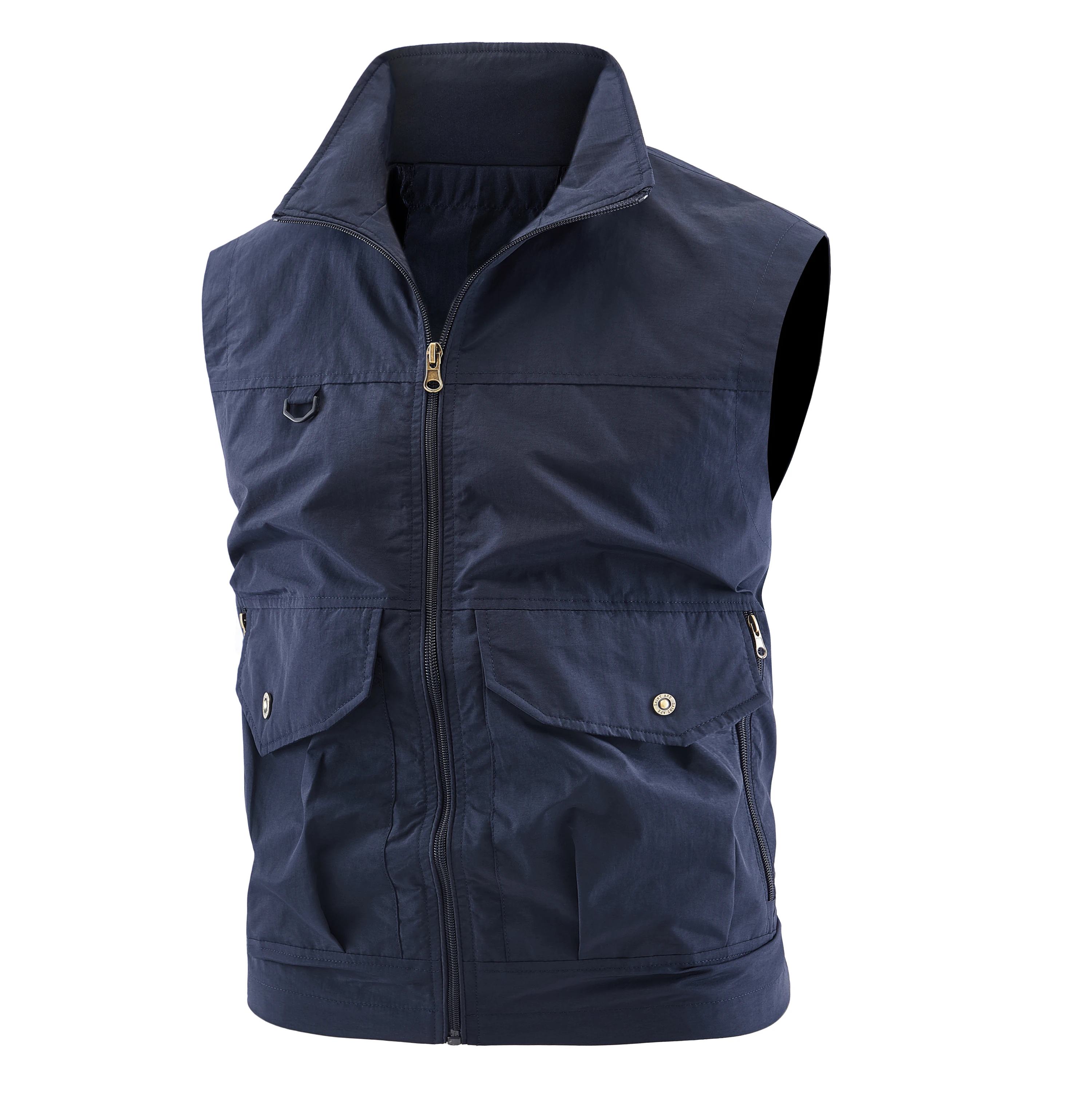 Men's leisure vest solid color tooling style waistcoat thin fishing hiking multi-pocket casual loose vest for men