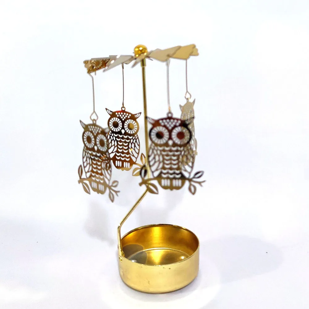 Gold Rotating Candle Holder Christmas Decor Metal Spinning Tealight Carousel DIY for Wedding Party Table Centerpiece Decoration