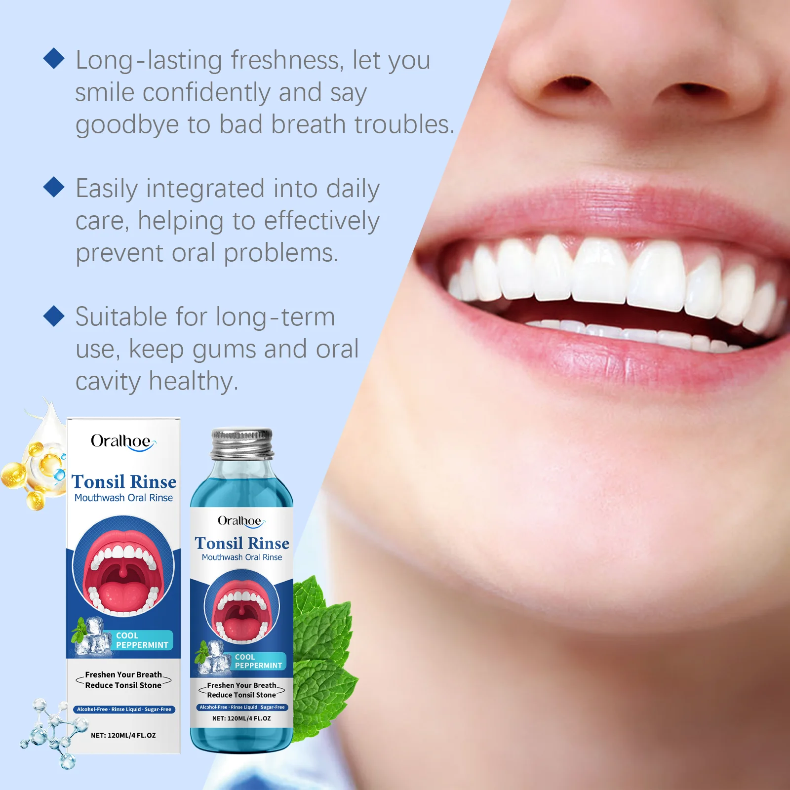 120ml ORALHOE Mouthwash Oral Rinse Remove Food Residues Bad Breath Reduce Tonsil Stone Eliminate Odor Breath Oral Care - 3